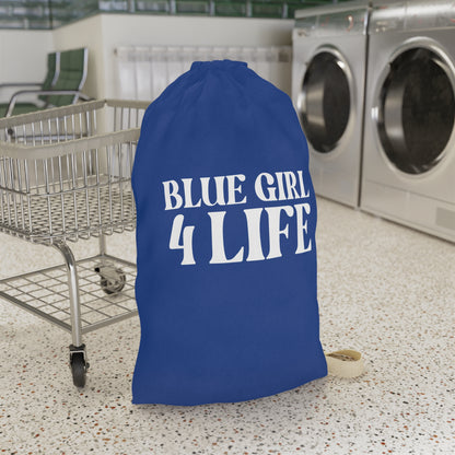 Blue Girl 4 Life Laundry Bag – Double-Sided Inspirational Blue Girl Laundry Sack | Spun Polyester Drawstring Bag