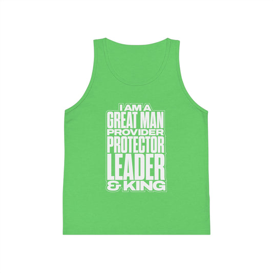 I Am A Great Man Youth Tank Top – Inspirational Tank for Boys | Provider, Protector, Leader & King | Positive Affirmation Summer Tank