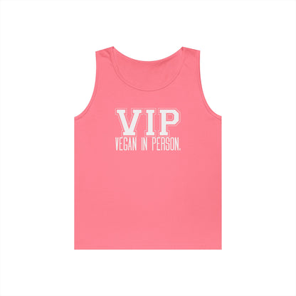 VIP Vegan Unisex Tank Top – Vegan In Person Plant-Based Statement Tank | Healthy Lifestyle | Vegan Gift | Eco-Friendly Summer Tank