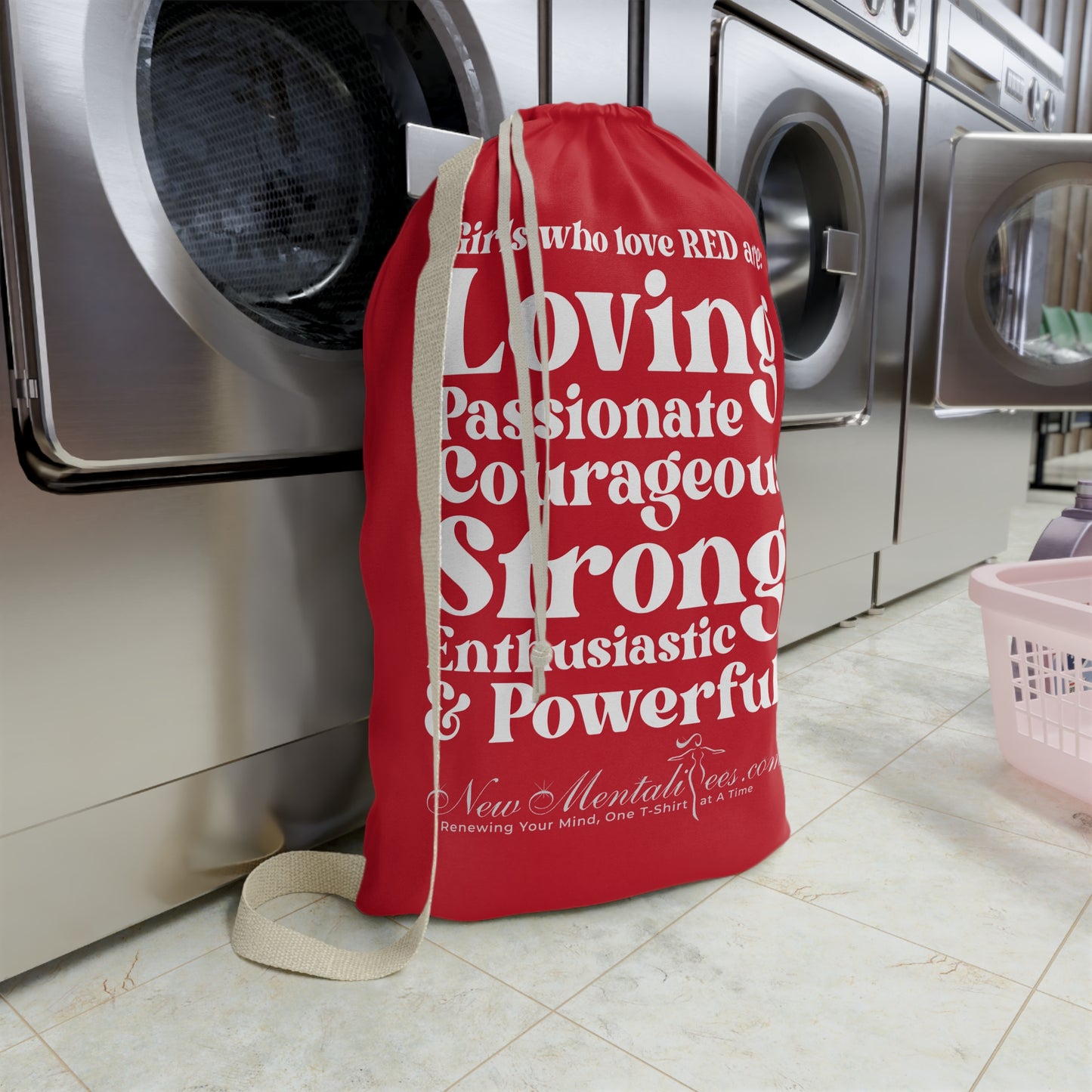 Red Girl 4 Life Laundry Bag – Double-Sided Inspirational Red Girl Laundry Sack | Spun Polyester Drawstring Bag