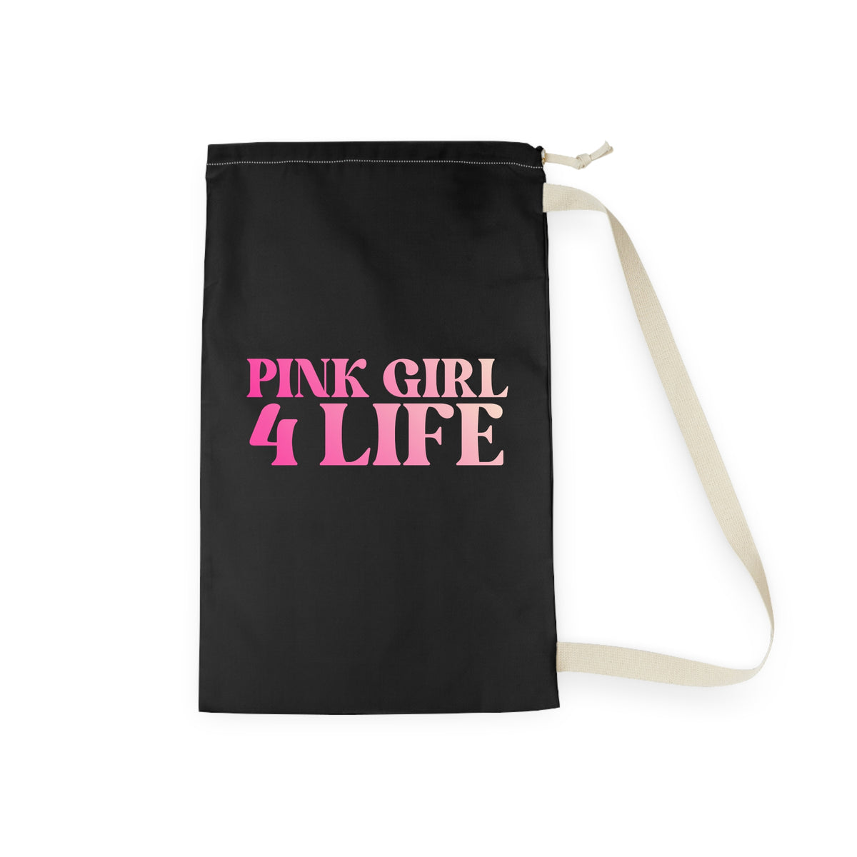 Pink Girl 4 Life Custom Black Laundry Bag – Double-Sided Inspirational Pink Girl Laundry Sack | Spun Polyester Drawstring Bag