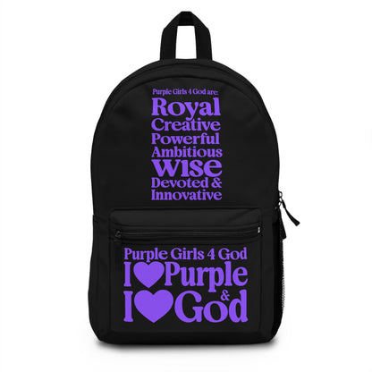 Purple Girls 4 God Black Contrast Backpack – Inspirational Christian Girls School Backpack | Faith-Based Bookbag | Lightweight Travel & School Bag