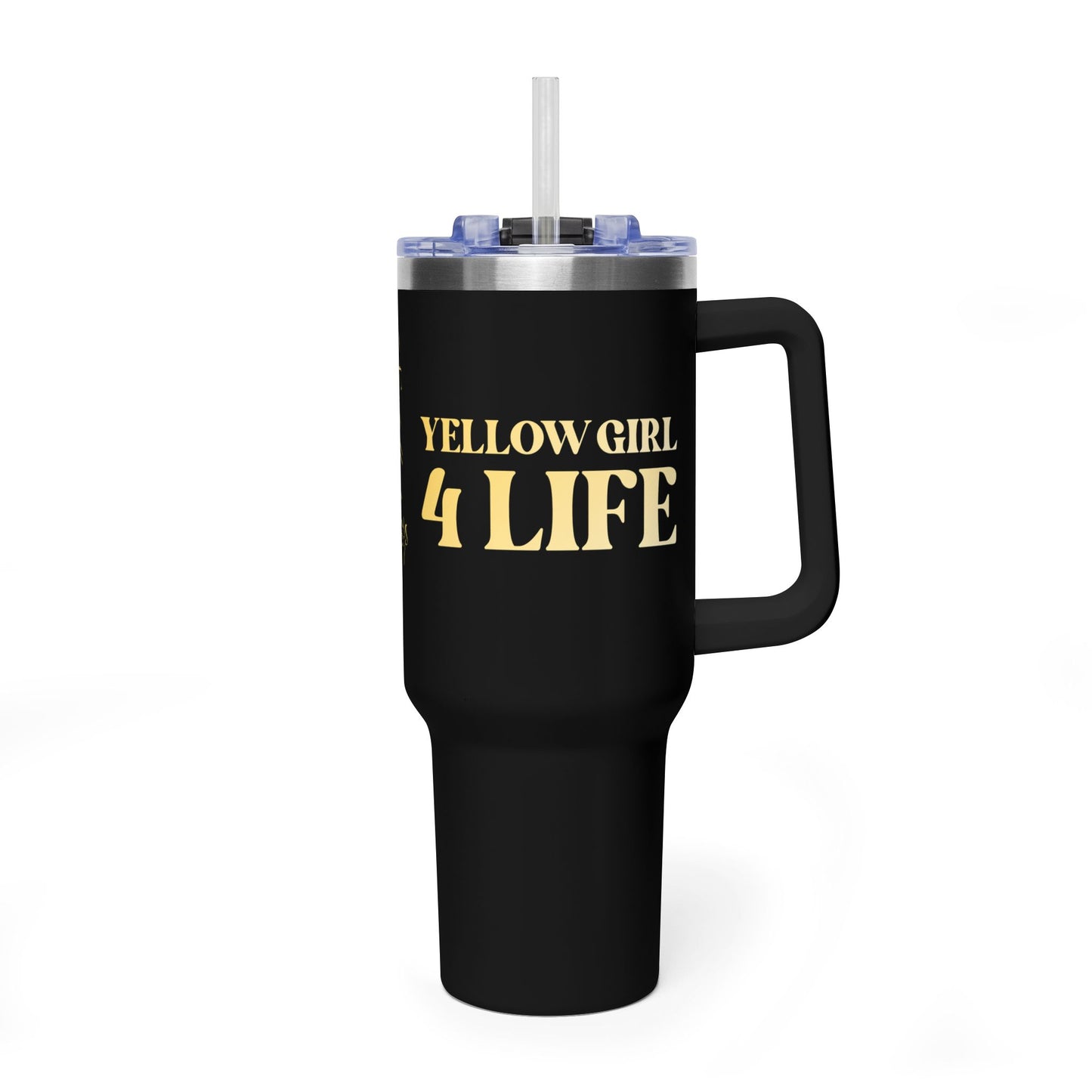 Yellow Girl 4 Life 40 oz Black Tumbler - Cute, Yellow, Positive, Affirmation, Inspirational, Insulated Tumbler