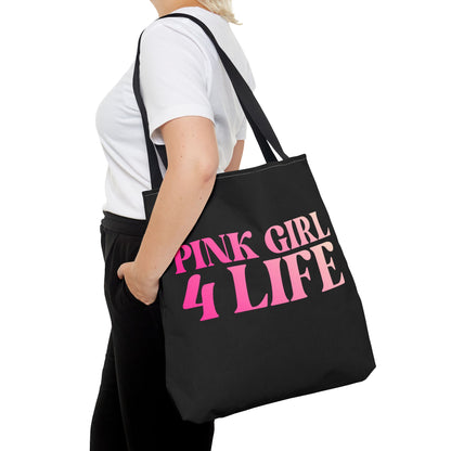 Pink Girl 4 Life Tote Bag - Cute Black Bag for Women and Girls, Double Sided Inspirational Tote