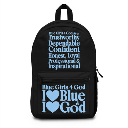 💙 Blue Girls 4 God Black Contrast Backpack – Inspirational Christian Girls School Backpack | Faith-Based Bookbag | Lightweight Travel & School Bag