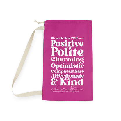 Pink Girl 4 Life Custom Pink Laundry Bag – Double-Sided Inspirational Pink Girl Laundry Sack | Spun Polyester Drawstring Bag