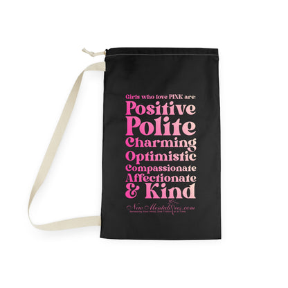 Pink Girl 4 Life Custom Black Laundry Bag – Double-Sided Inspirational Pink Girl Laundry Sack | Spun Polyester Drawstring Bag