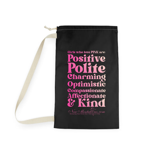 Pink Girl 4 Life Custom Black Laundry Bag – Double-Sided Inspirational Pink Girl Laundry Sack | Spun Polyester Drawstring Bag