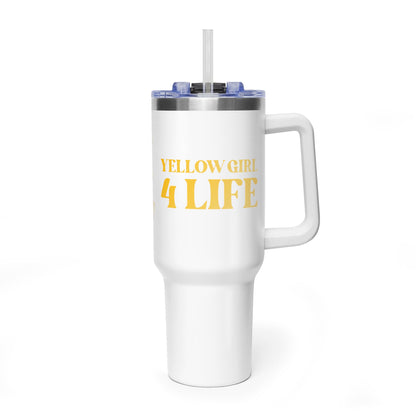 Yellow Girl 4 Life 40 oz White Tumbler - Cute, Yellow, Positive, Affirmation, Inspirational, Insulated Tumbler