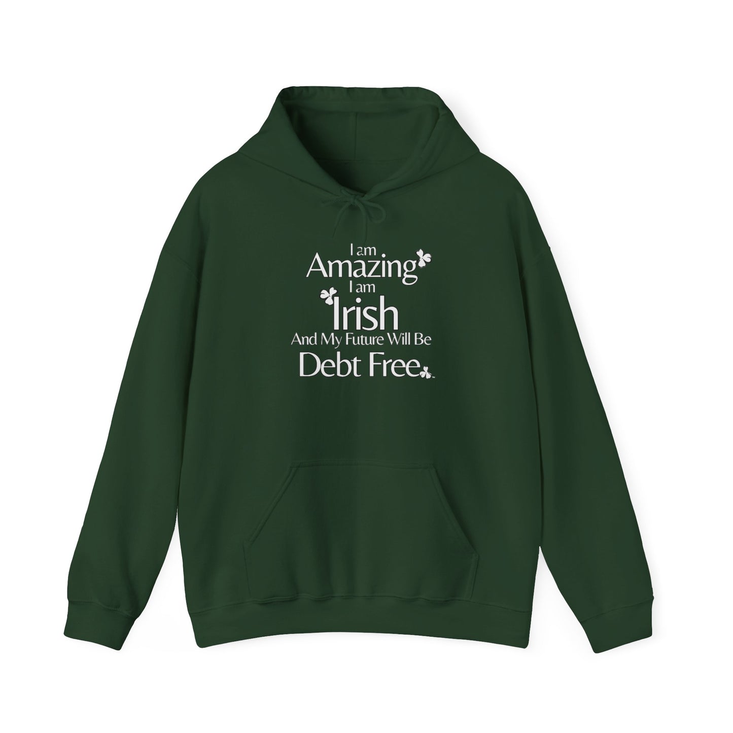 Amazing, Irish & Debt-Free Future Unisex Hoodie | Irish Pride Affirmation Hoodie | Financial Freedom Graphic Hoodie