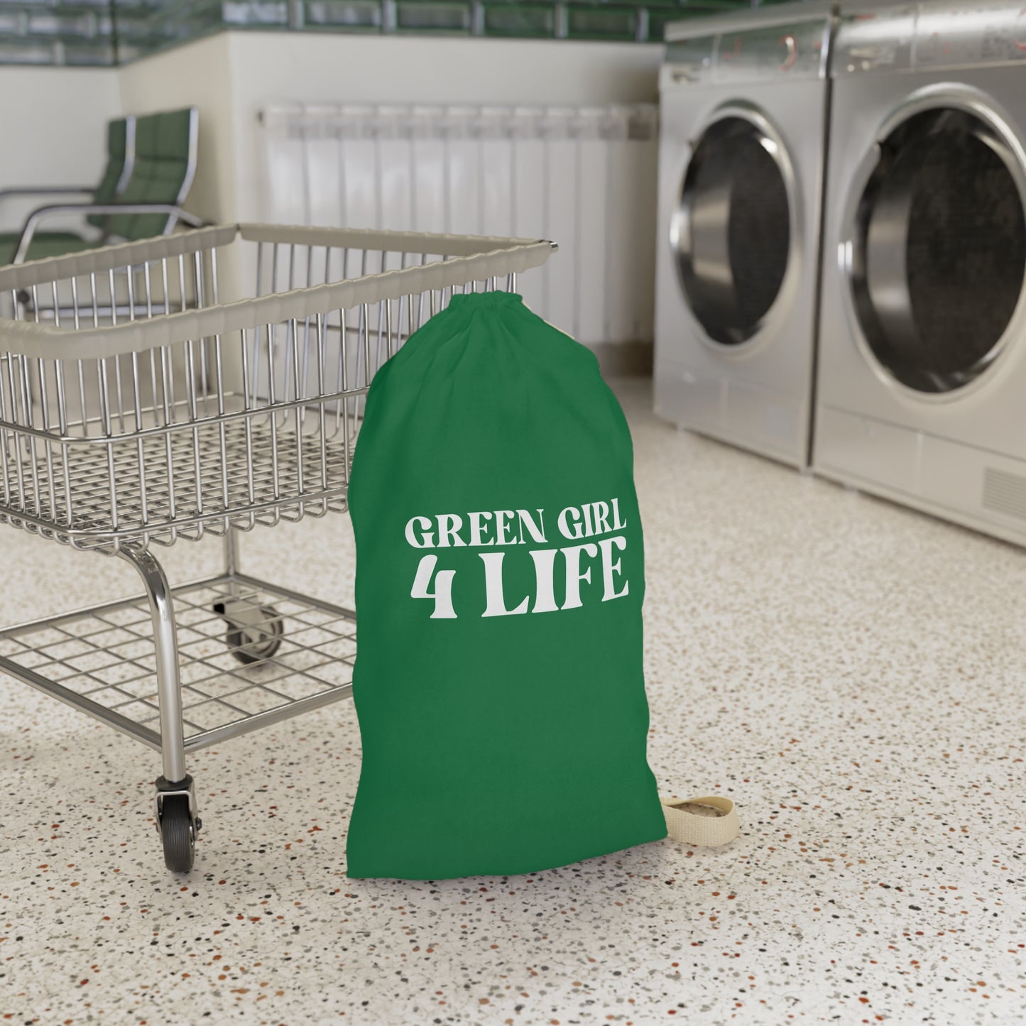 Green Girl 4 Life Laundry Bag – Double-Sided Inspirational Green Girl Laundry Sack | Spun Polyester Drawstring Bag