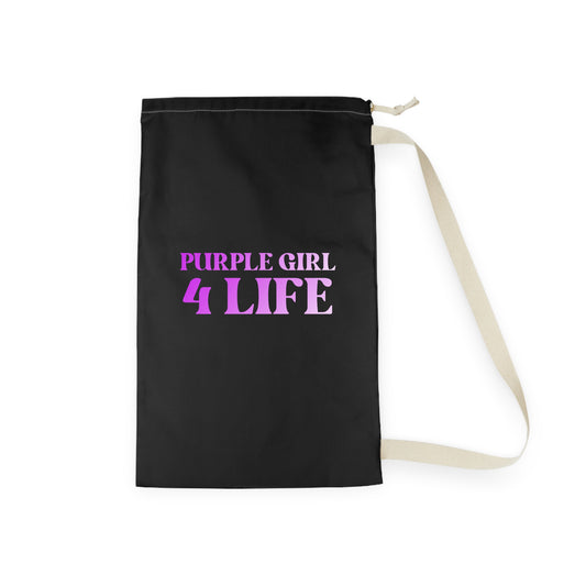 Purple Girl 4 Life Black Laundry Bag – Double-Sided Inspirational Purple Girl Laundry Sack | Spun Polyester Drawstring Bag