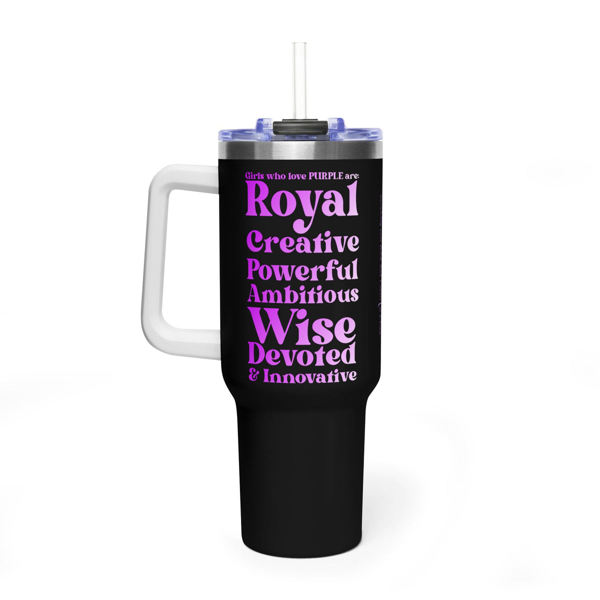 Purple Girl 4 Life 40 oz Black Tumbler - Cute, Purple, Positive, Affirmation, Inspirational, Insulated Tumbler