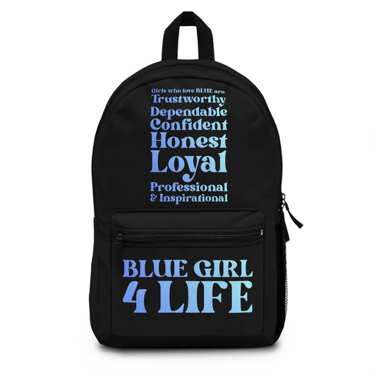 Blue Girl 4 Life Black Contrast Backpack – Inspirational Girls School Backpack | Girl Power Bookbag | Lightweight Travel, School & Everyday Bag