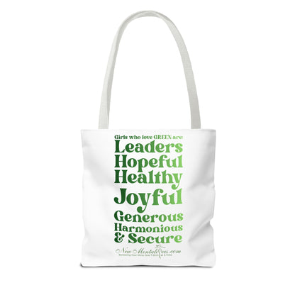 Green Girl 4 Life Tote Bag - Cute White Bag for Women and Girls, Double Sided Inspirational Tote