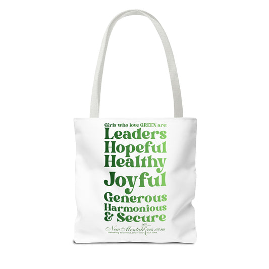Green Girl 4 Life Tote Bag - Cute White Bag for Women and Girls, Double Sided Inspirational Tote