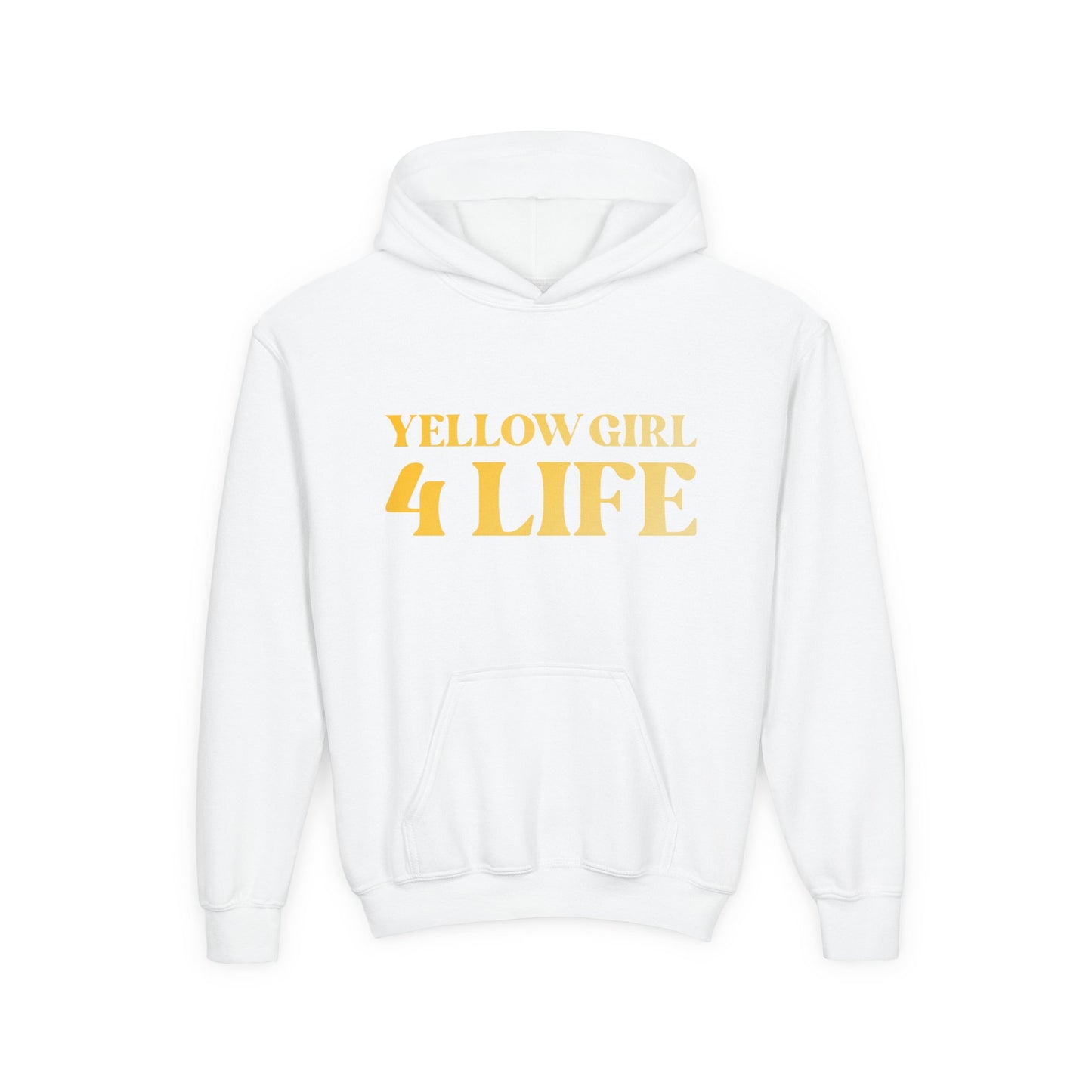 Yellow Girl 4 Life Hoodie - Cute Youth White Hoodie, Positive Affirmation Hoodie, Inspirational Hoodie, Yellow Fashion