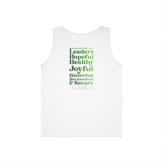 Green Girl 4 Life Ladies Sleeveless White Tank Top | Double-Sided Graphic Tank | Inspirational Tank for Women (Unisex)