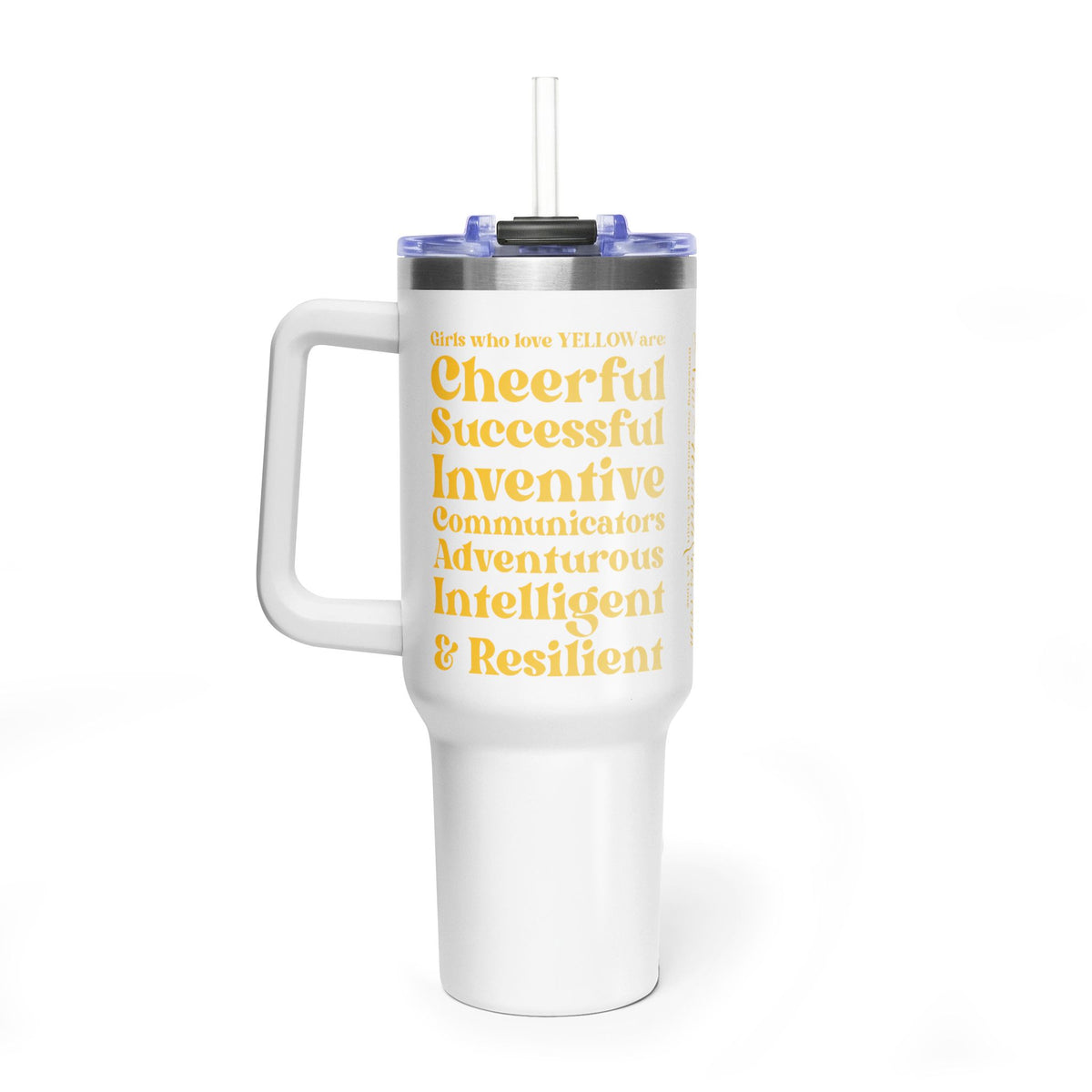 Yellow Girl 4 Life 40 oz White Tumbler - Cute, Yellow, Positive, Affirmation, Inspirational, Insulated Tumbler