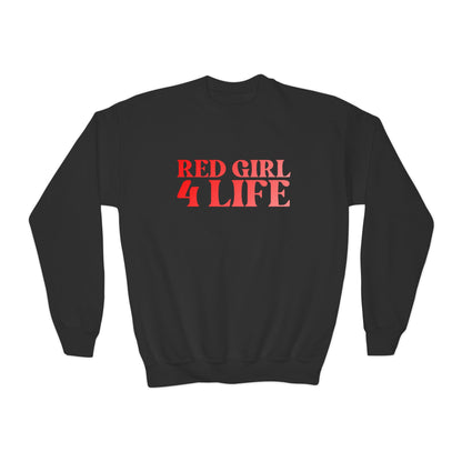 Red Girl 4 Life Sweatshirt -  Cute Youth Black Graphic Sweatshirt, Positive Affirmation Sweatshirt, Inspirational Sweatshirt, Red Fashion Sweatshirt