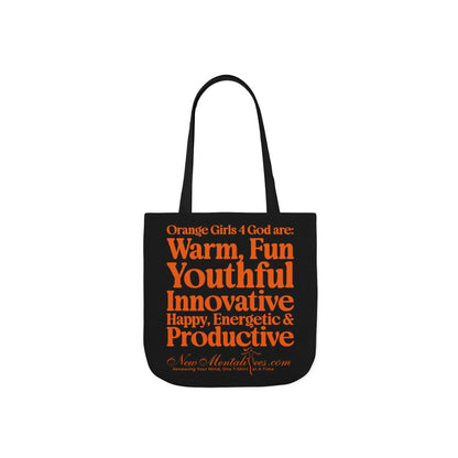 Black Contrast Orange Girls 4 God Tote Bag - You are Warm, Fun, Youthful, Innovative, Happy, Energetic, and Productive!