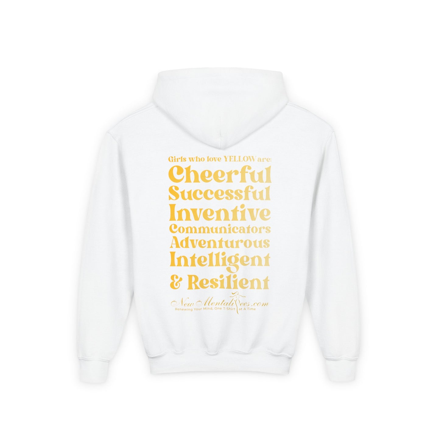 Yellow Girl 4 Life Hoodie - Cute Youth White Hoodie, Positive Affirmation Hoodie, Inspirational Hoodie, Yellow Fashion