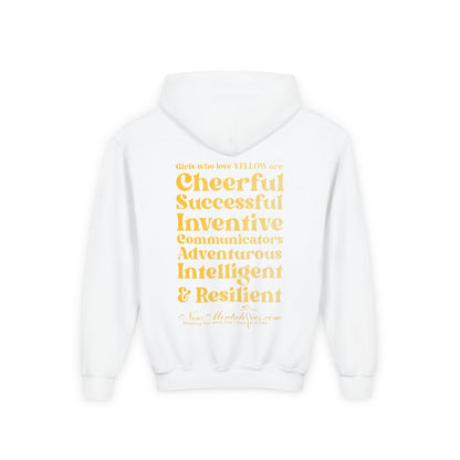 Yellow Girl 4 Life Hoodie - Cute Youth White Hoodie, Positive Affirmation Hoodie, Inspirational Hoodie, Yellow Fashion