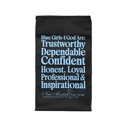Blue Girls 4 God Black Contrast Lunch Tote – Double-Sided Inspirational Faith Lunch Bag | Insulated Lunch Bag | Gift for Girls & Women