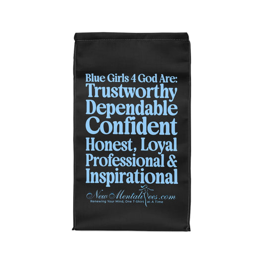 Blue Girls 4 God Black Contrast Lunch Tote – Double-Sided Inspirational Faith Lunch Bag | Insulated Lunch Bag | Gift for Girls & Women