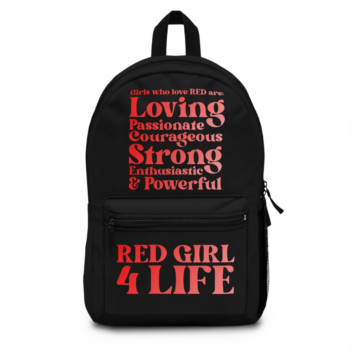 Red Girl 4 Life Black Contrast Backpack – Inspirational Girls School Backpack | Girl Power Bookbag | Lightweight Travel, School & Everyday Bag