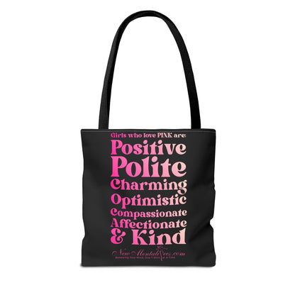 Pink Girl 4 Life Tote Bag - Cute Black Bag for Women and Girls, Double Sided Inspirational Tote