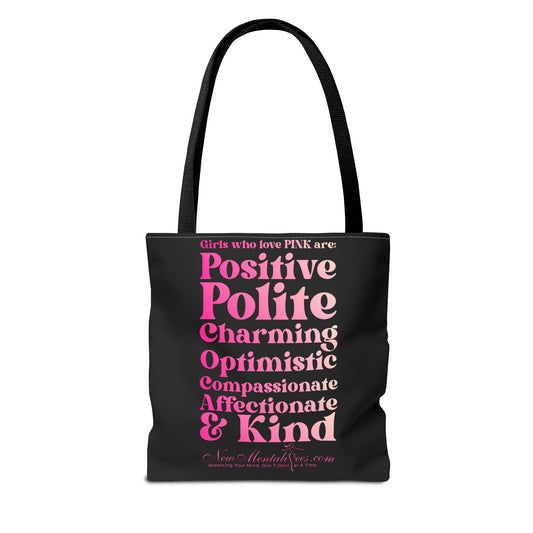 Pink Girl 4 Life Tote Bag - Cute Black Bag for Women and Girls, Double Sided Inspirational Tote