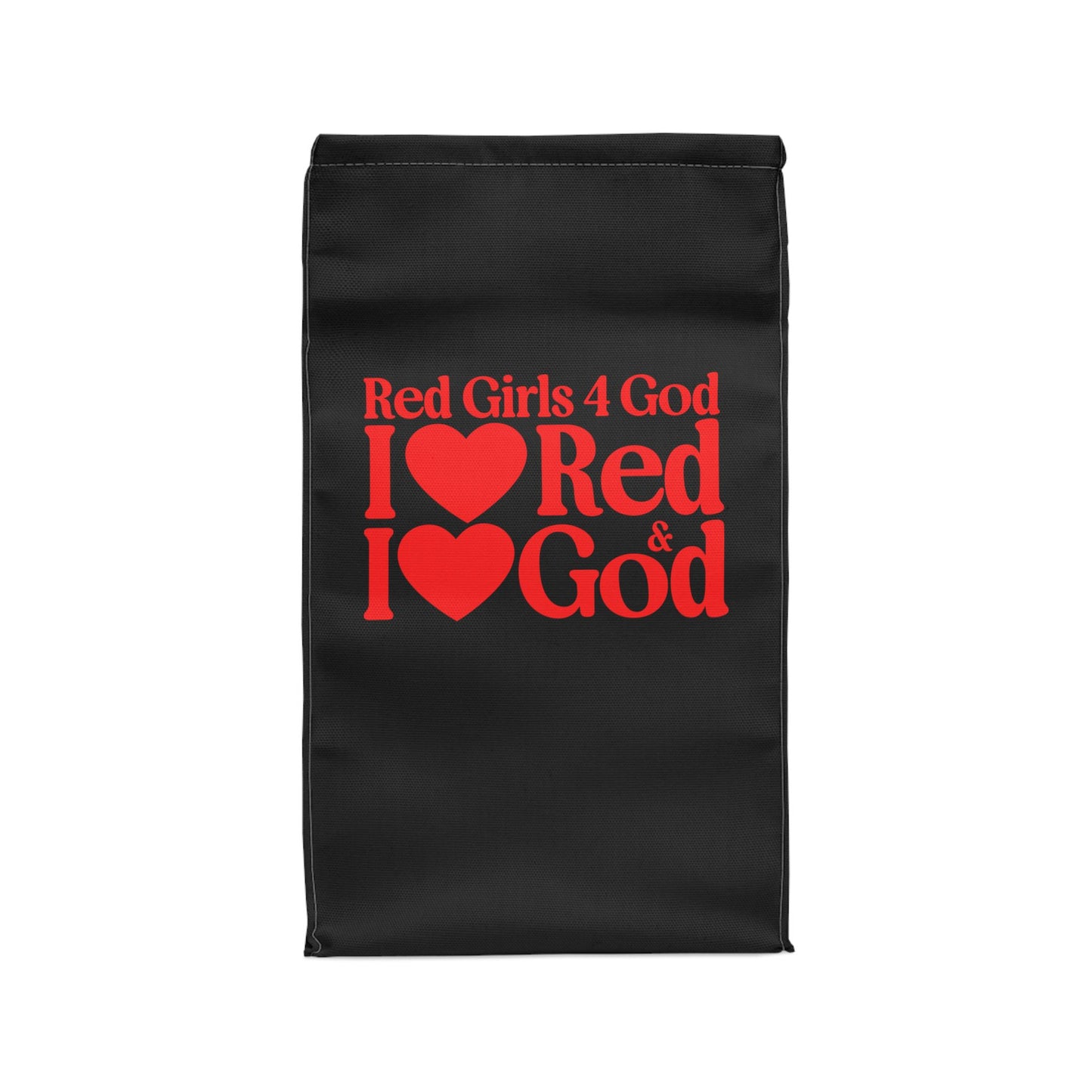 ❤️ Red Girls 4 God Black Contrast Lunch Tote – Double-Sided Inspirational Red Girls Faith Lunch Bag | Insulated Lunch Bag