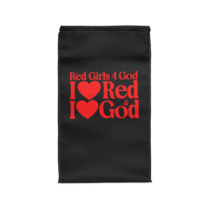 ❤️ Red Girls 4 God Black Contrast Lunch Tote – Double-Sided Inspirational Red Girls Faith Lunch Bag | Insulated Lunch Bag