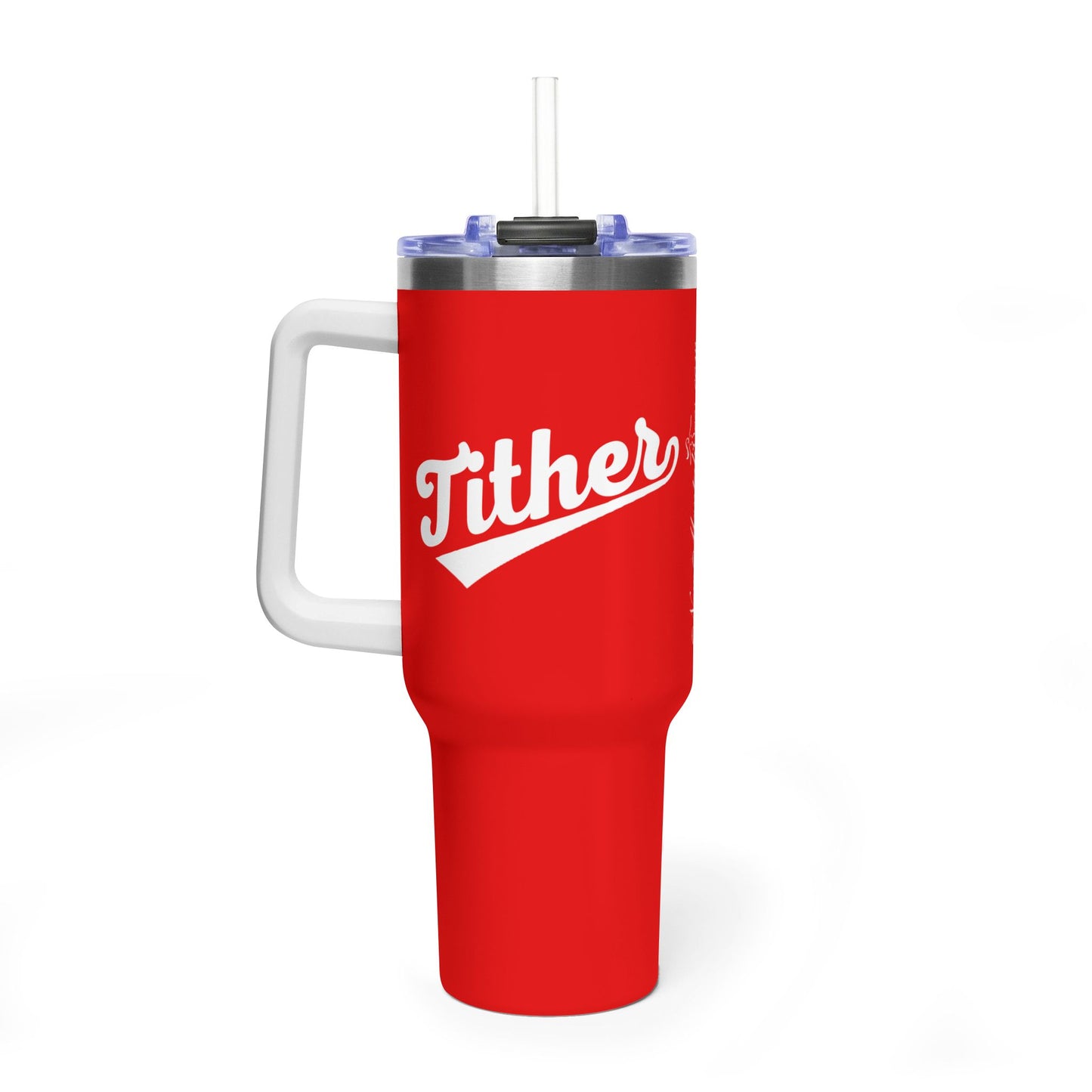 TITHER Baseball Script Tumbler 40oz – Faith-Based Giving Drinkware – Tithing Lifestyle Cup – Church Gift