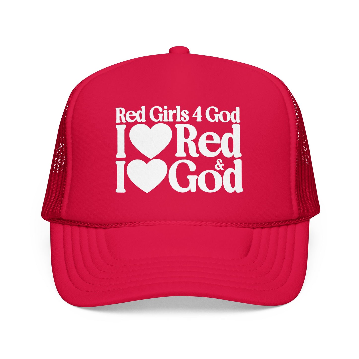 Red Girls 4 God Adjustable Trucker Cap – Faith-Based Christian Hat for Women