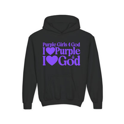 Purple Girls 4 God Youth Hoodie | Black Contrast