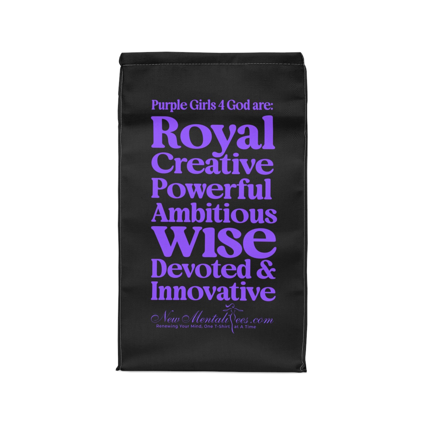 Purple Girls 4 God Black Contrast Lunch Tote – Double-Sided Inspirational Faith Lunch Bag | Insulated Lunch Bag | Gift for Girls & Women