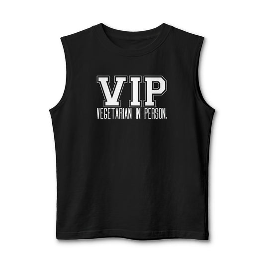 VIP Vegetarian Men’s Tank Top – Vegetarian In Person Statement Tank for Men | Plant-Based Lifestyle Muscle Tank | Healthy Living Workout & Summer Tank Top
