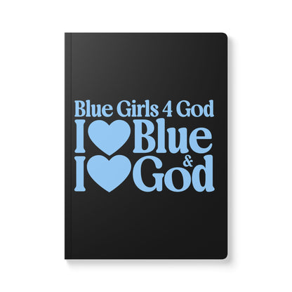 Blue Girls 4 God Black Contrast Softcover Journal – Double-Sided Inspirational Faith Journal | 100 or 200 Pages | Notebook for Girls & Women Who Love God