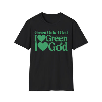 Green Girls 4 God Adult T-shirt | Black Contrast