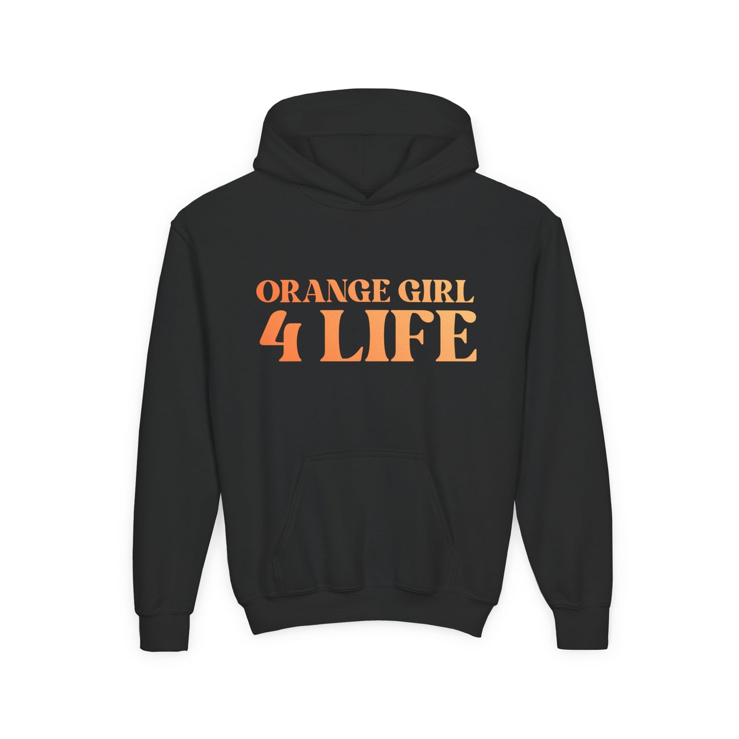 Orange Girl 4 Life Hoodie - Cute Youth Black Graphic Hoodie, Positive Affirmation Hoodie, Inspirational Hoodie, Orange Fashion