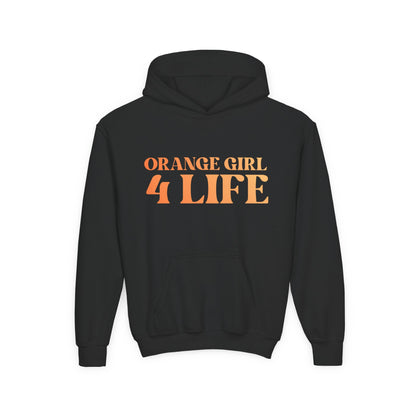 Orange Girl 4 Life Hoodie - Cute Youth Black Graphic Hoodie, Positive Affirmation Hoodie, Inspirational Hoodie, Orange Fashion