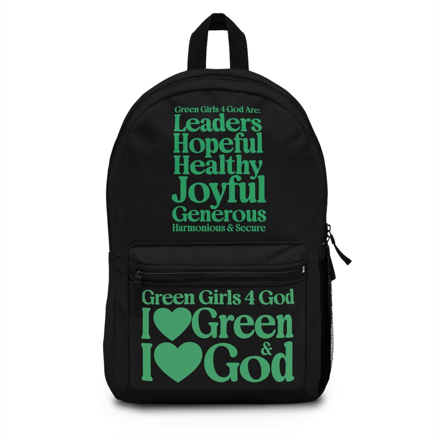 Green Girls 4 God Black Contrast Backpack – Inspirational Christian Girls School Backpack | Faith-Based Bookbag | Lightweight Travel & School Bag