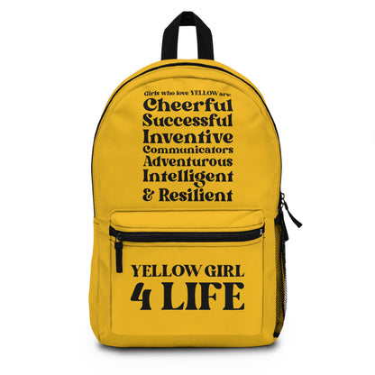 Yellow Girl 4 Life Backpack – Inspirational Girls School Backpack | Girl Power Bookbag | Lightweight Travel, School & Everyday Bag
