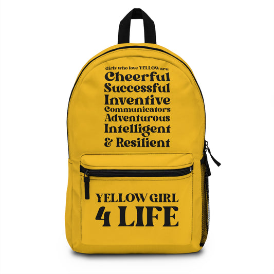 Yellow Girl 4 Life Backpack – Inspirational Girls School Backpack | Girl Power Bookbag | Lightweight Travel, School & Everyday Bag