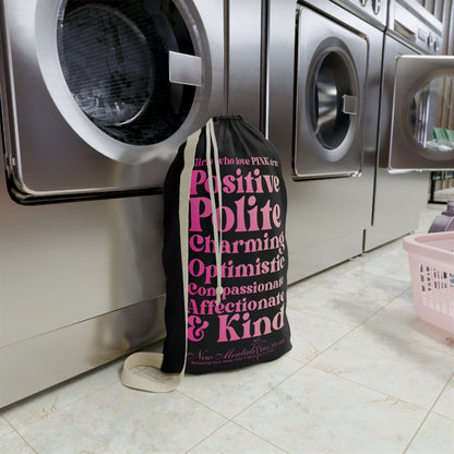 Pink Girl 4 Life Custom Black Laundry Bag – Double-Sided Inspirational Pink Girl Laundry Sack | Spun Polyester Drawstring Bag
