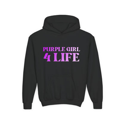Purple Girl 4 Life Hoodie - Cute Youth Black Graphic Hoodie, Inspirational Hoodie, Positive Affirmation Hoodie, Purple Fashion