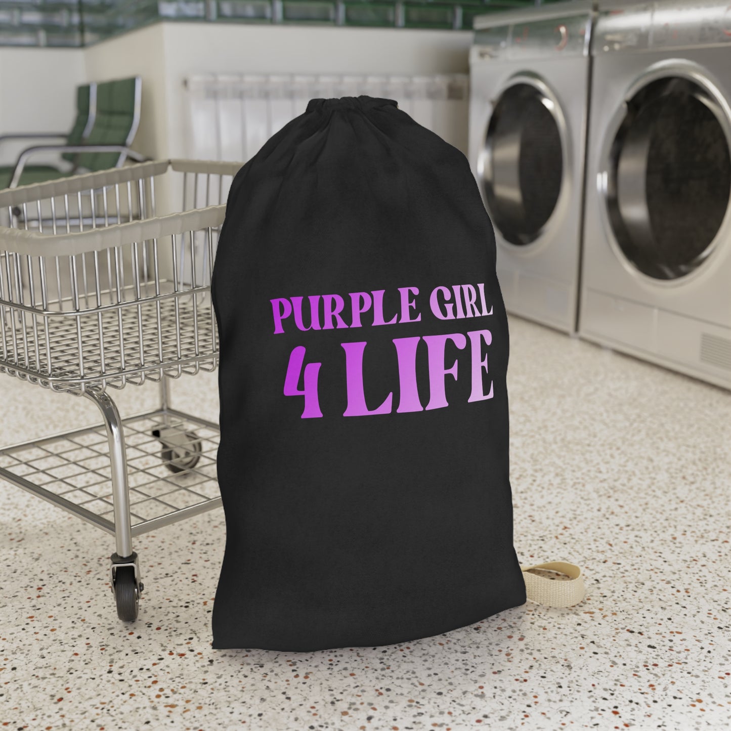 Purple Girl 4 Life Black Laundry Bag – Double-Sided Inspirational Purple Girl Laundry Sack | Spun Polyester Drawstring Bag
