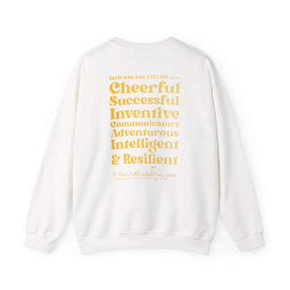 Yellow Girl 4 Life Sweatshirt - Cute Ladies White Sweatshirt, Positive Affirmation Sweatshirt, Inspirational Unisex Sweatshirt, Yellow Fashion